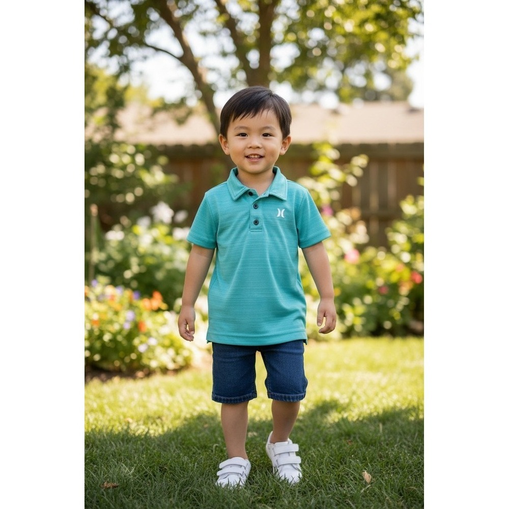 Hurley Boys Polo Shirt Size 3T Aqua Green Heather S/S Golf School H2O Dri fit